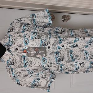 NWT Baja Llama Fight Against Boring Llama Men's Medium Button Down Shirt